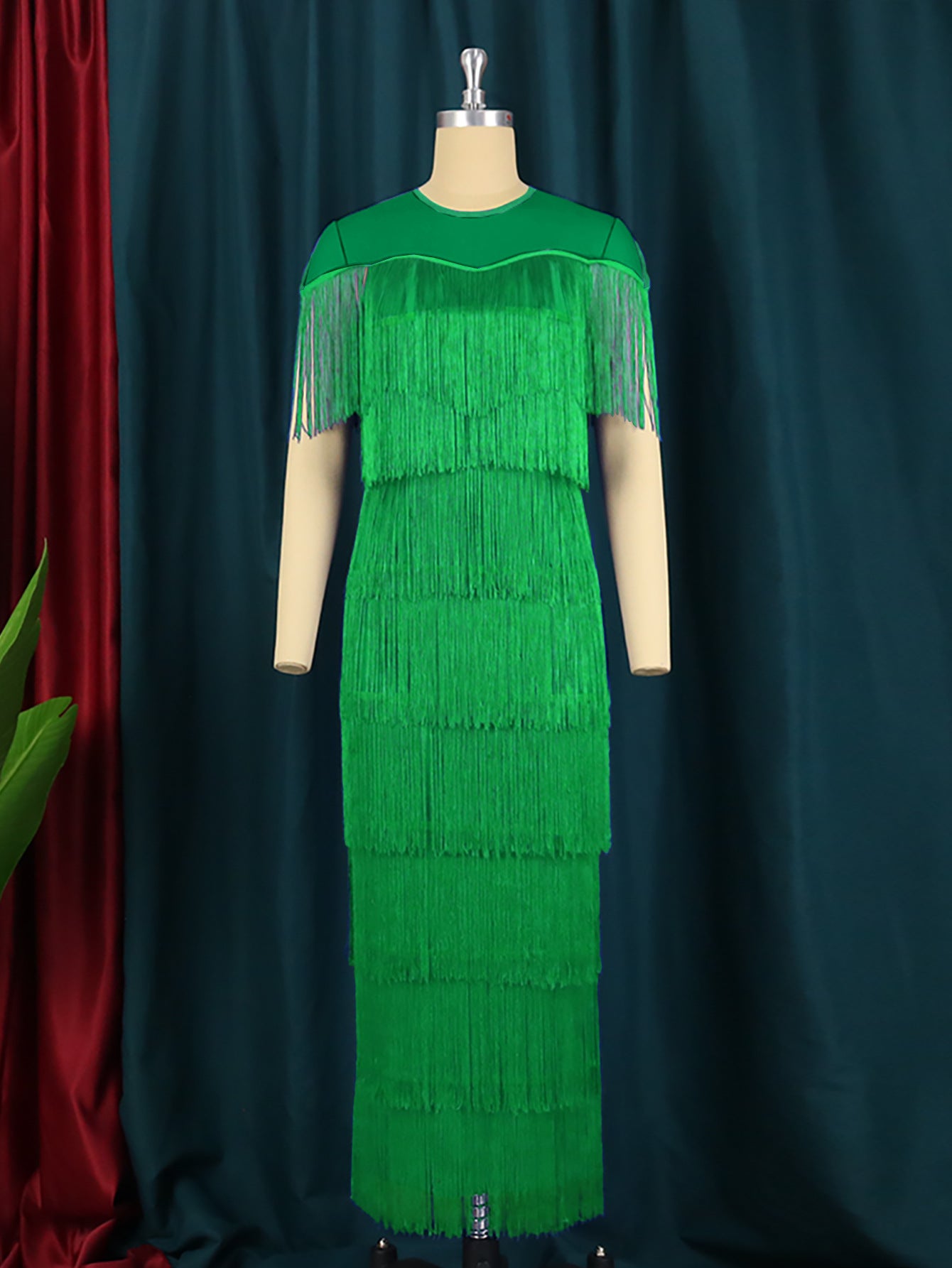 Women Mesh Patchwork tassel Round Neck sexy evening bodycon dresses 13