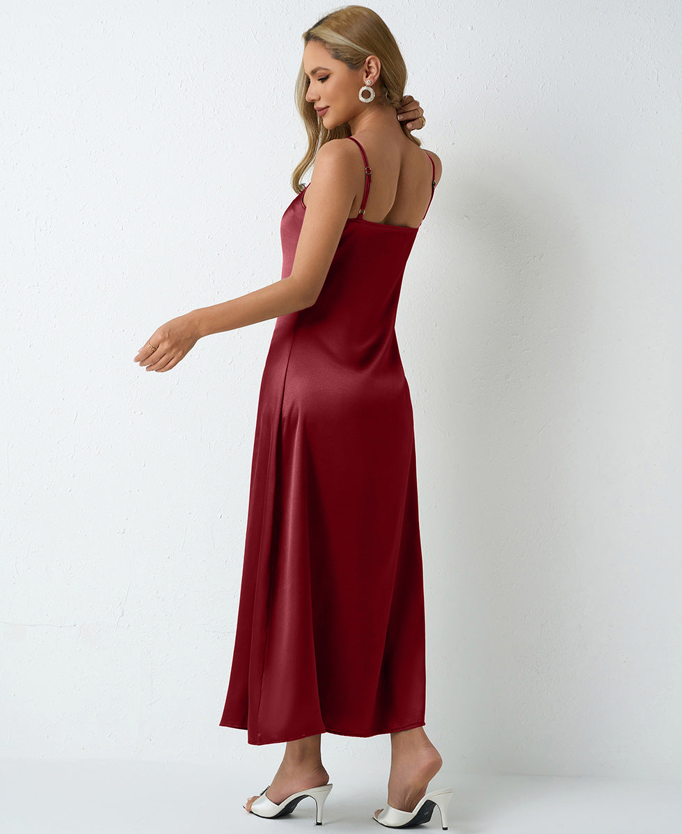 Women Pleated Sleeveless Satin Dress 39