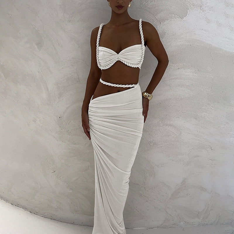 Women Spring Sexy Solid Backless Top and Bodycon Skirt Two-piece Set 39