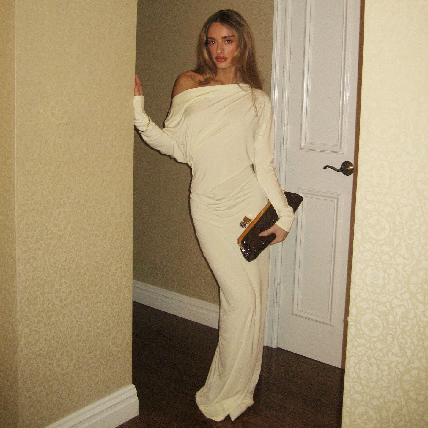 Women Sexy Off-The-Shoulder Solid Elegant Evening Bodycon Maxi Dress 5