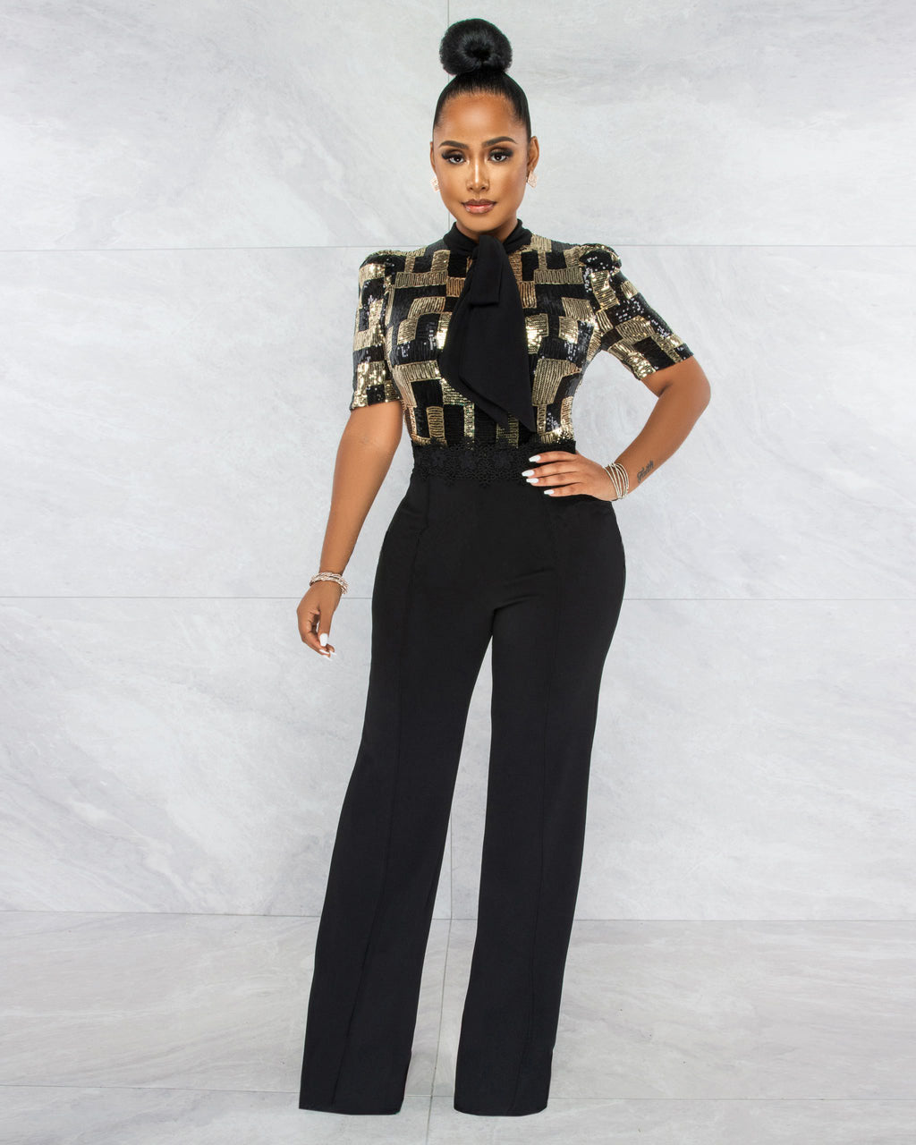 sexy plaid sequins patchwork short sleeve forma jumpsuit 3