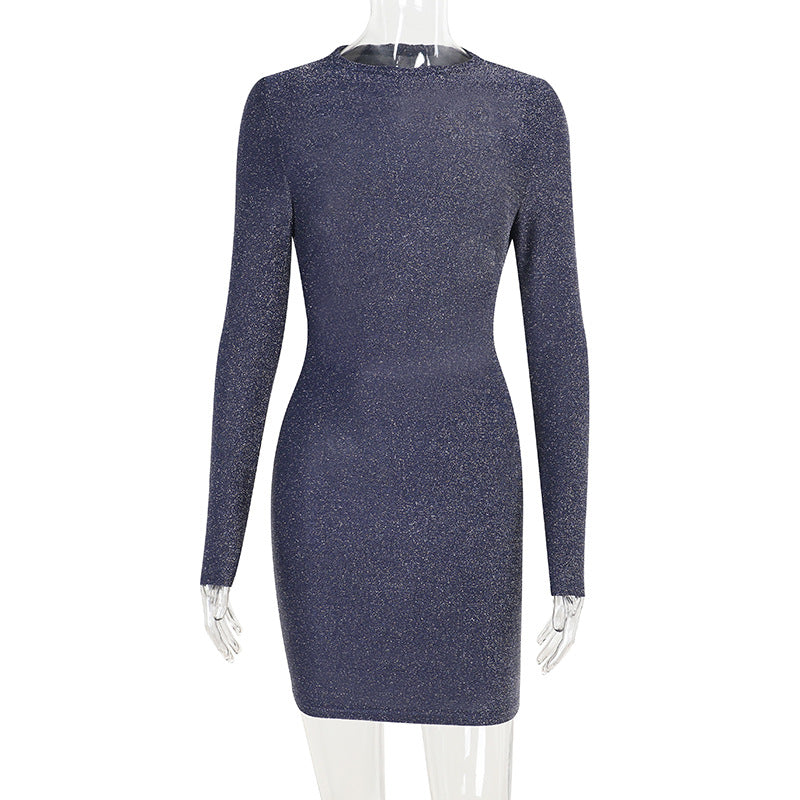 Women Sexy Silver Silk Backless Long Sleeve Bodycon Dress 8