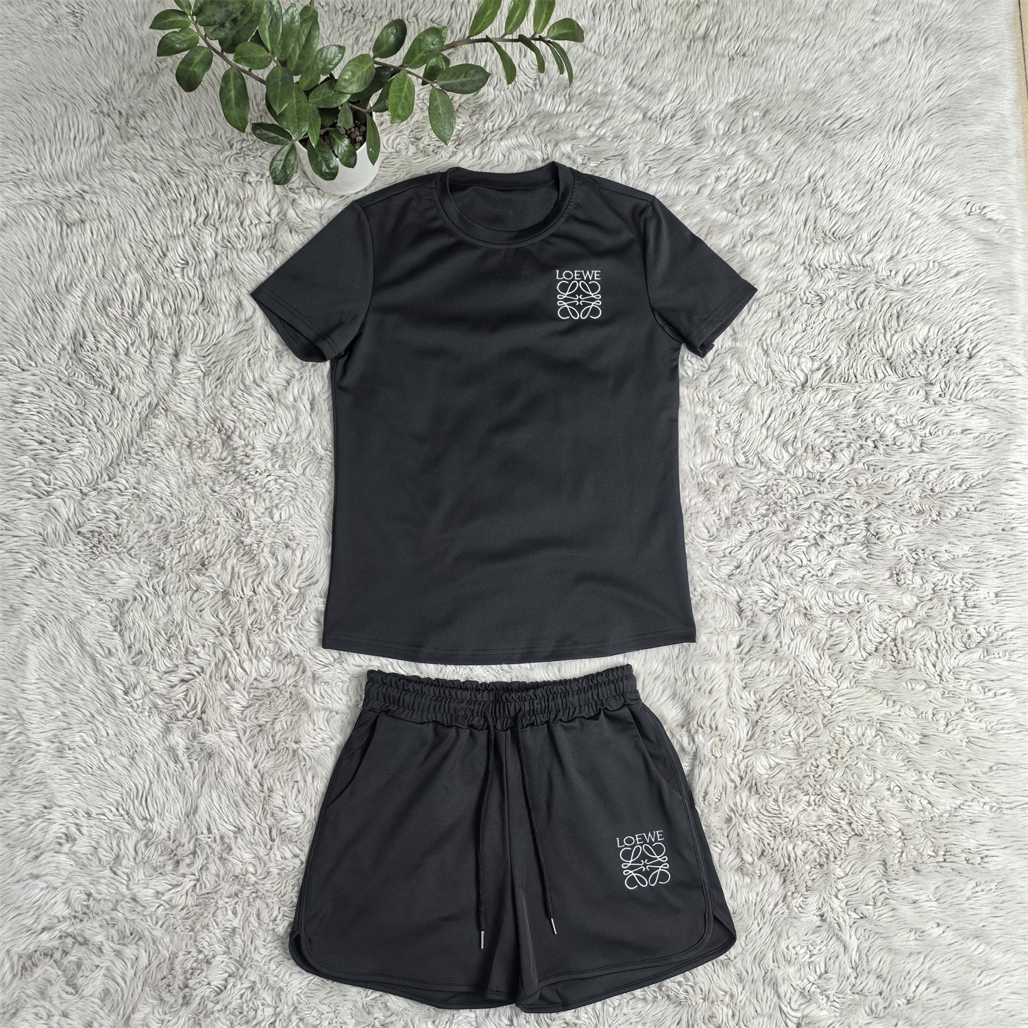 Casual Cotton Embroidered Round-Neck Short-Sleeve T-shirt Shorts Set 12