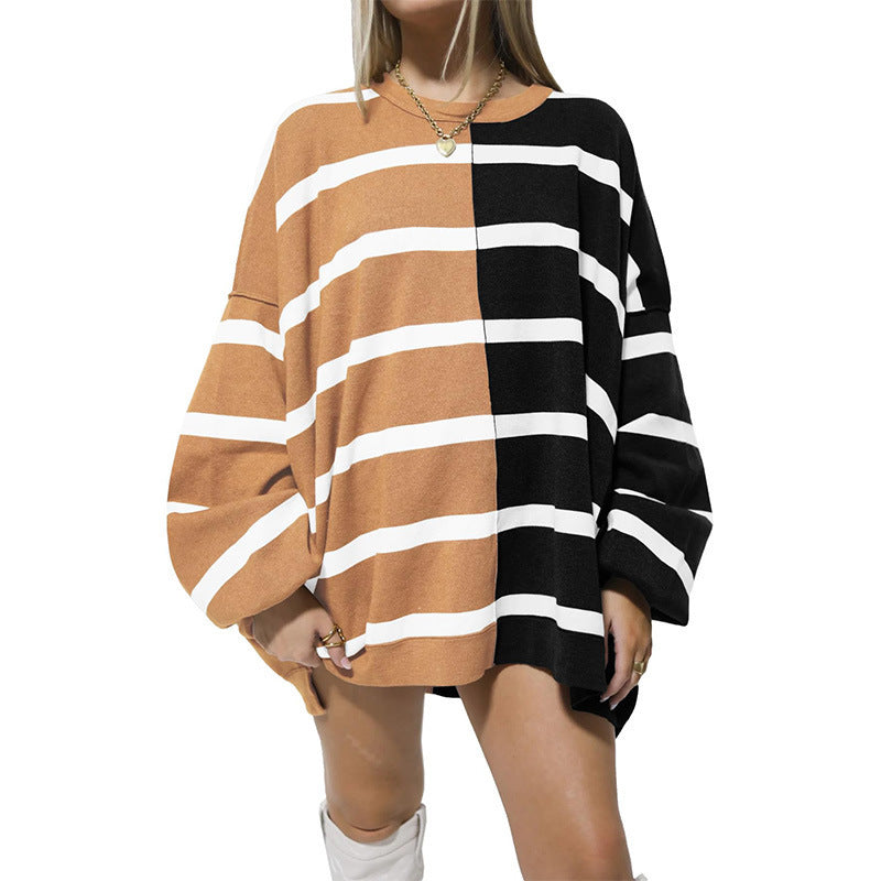Autumn And Winter Striped Long-Sleeved Knitting Shirt Round Neck Pullover Fashion Top 8
