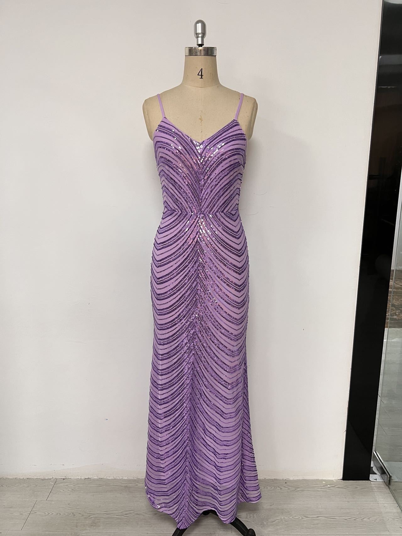 Women's Fashionable Sexy Strap Sequin Long Dress 16