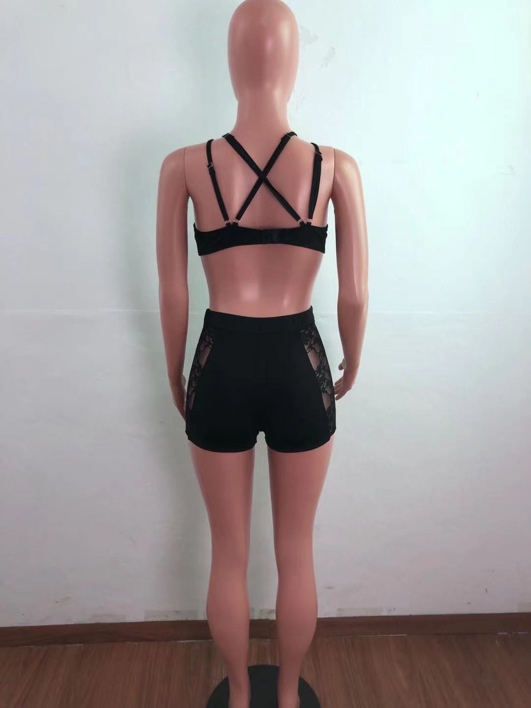 Women Body-fitting Lace Shoulder Strap Lace Two-piece Set 11