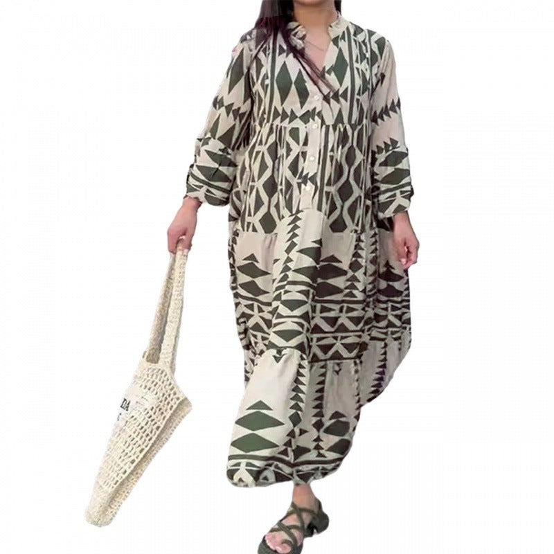 Plus Size Women's Spring Printed Loose Bohemian Dress For Women 14