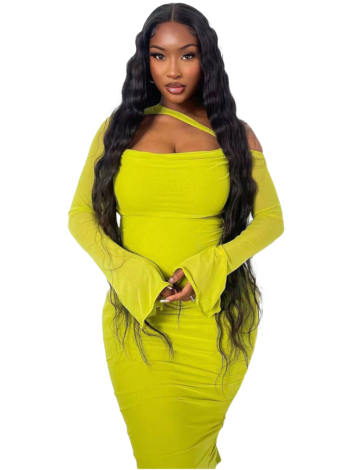 Women's Autumn And Winter Yellow Slim Dress 4