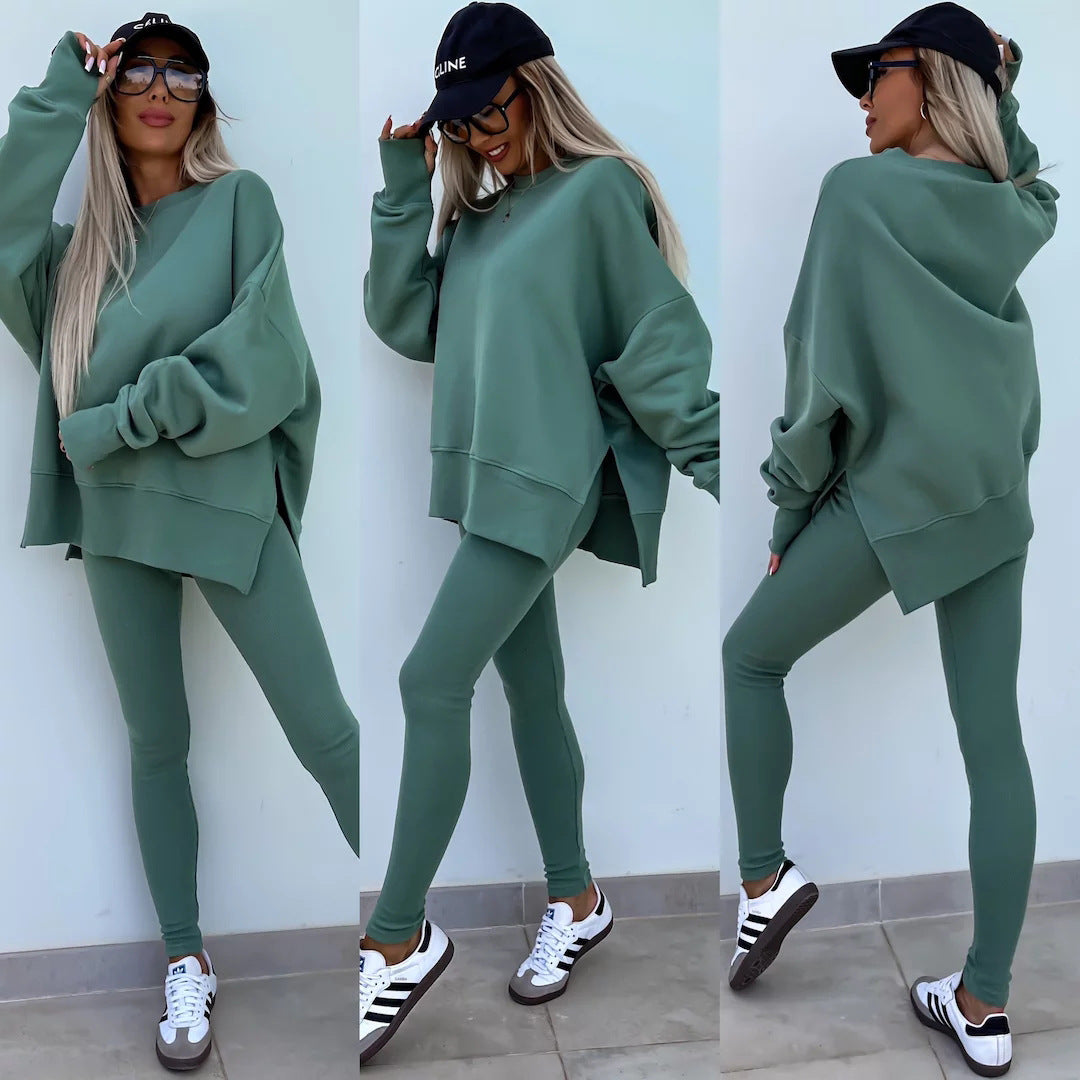 Women Spring Casual Long Sleeve Top and Long Pants Two-piece Set 13