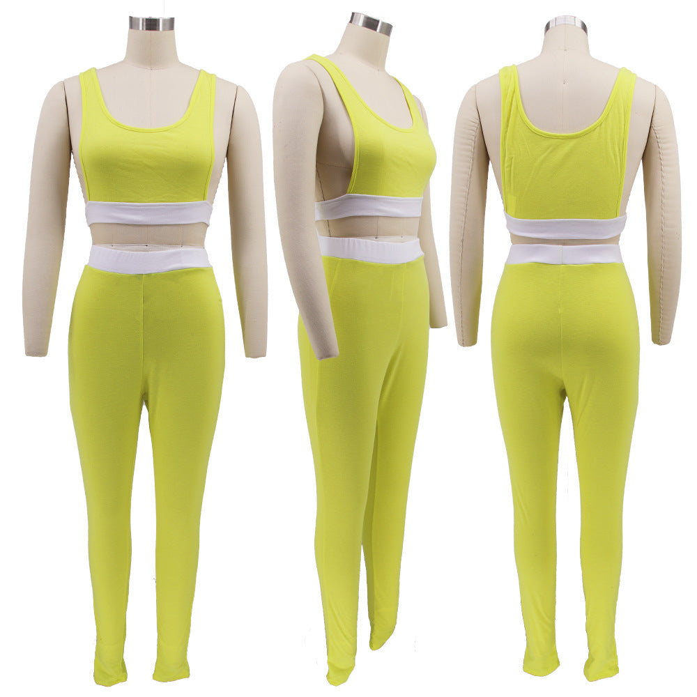 Women summer sexy vest and trousers Patchwork sports two-piece set 8
