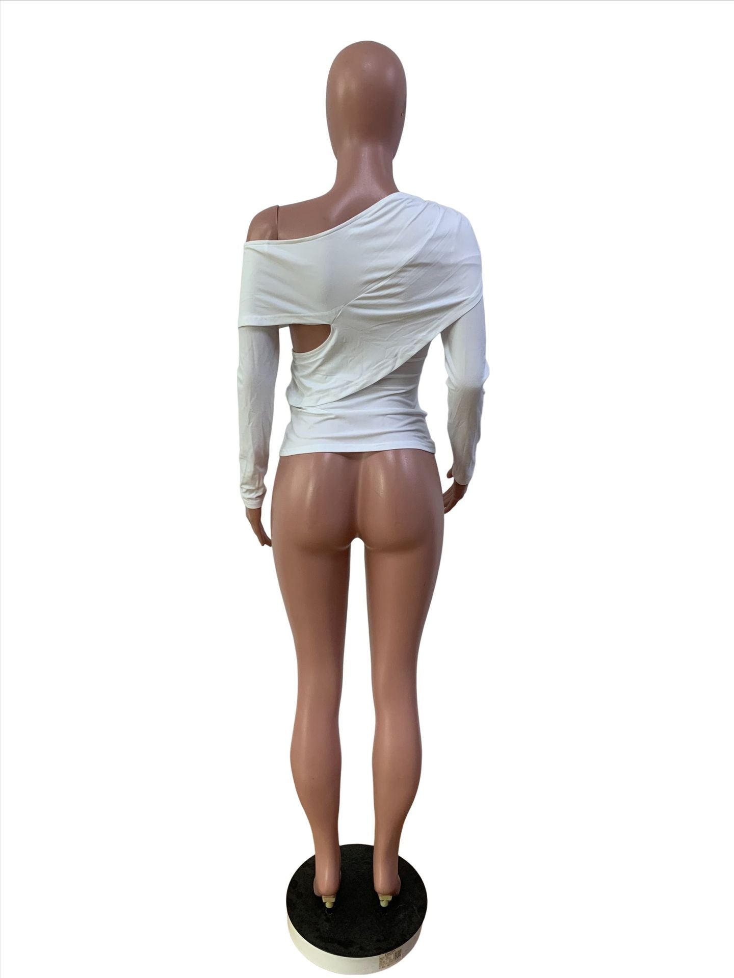 Women's Solid Color Slash Shoulder Hollow Long Sleeve Top 5