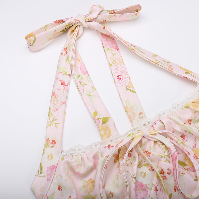 Summer Fashion Print Halter Neck Strap Long Dress 12