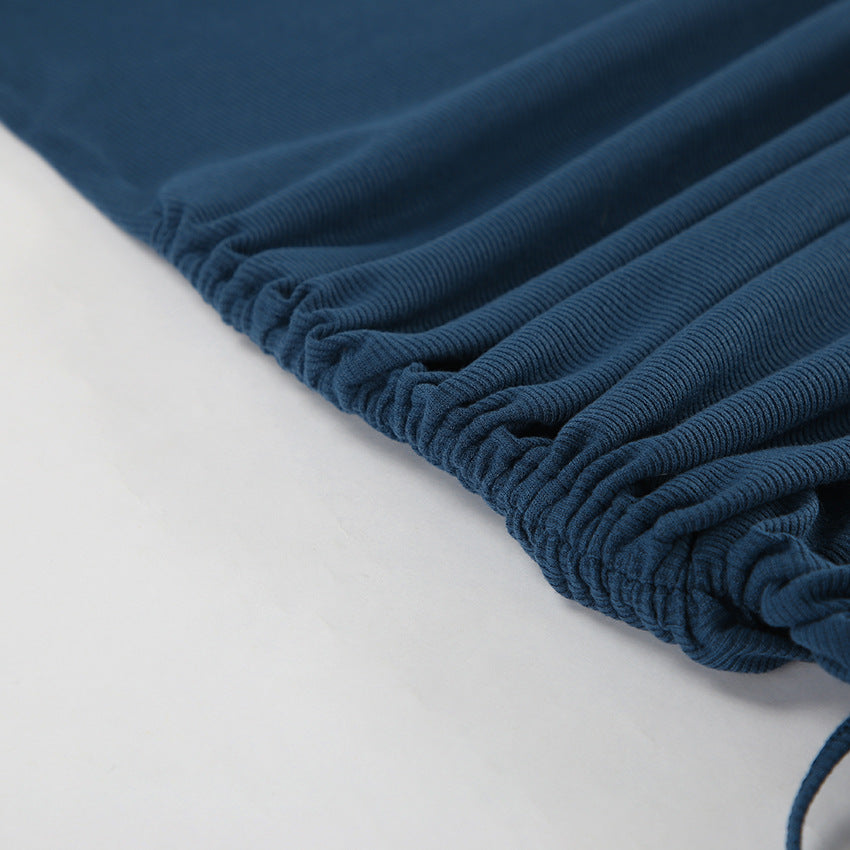 Women sexy Round Neck Bell Bottom sleeve lace-up knitting solid dress 15