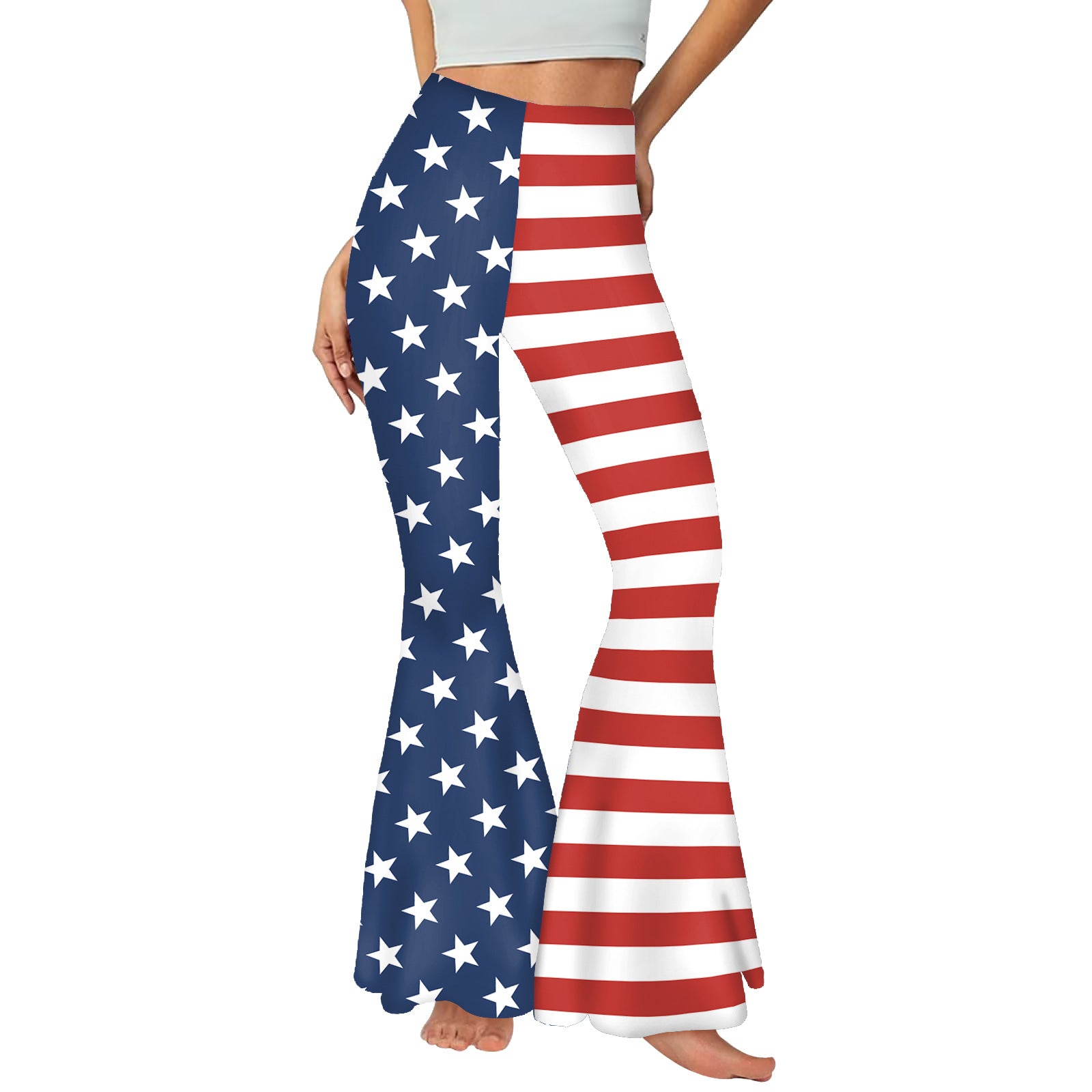 Summer Women's American Flag Print Casual Bell Bottom Pants 3