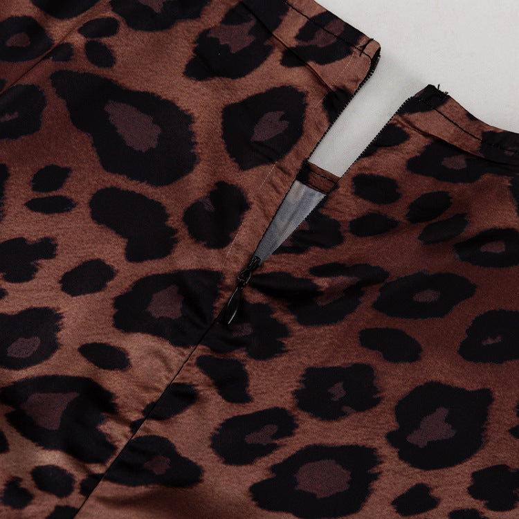 Round Neck Sexy Long Autumn Leopard Print High Waist Slim Dress 11