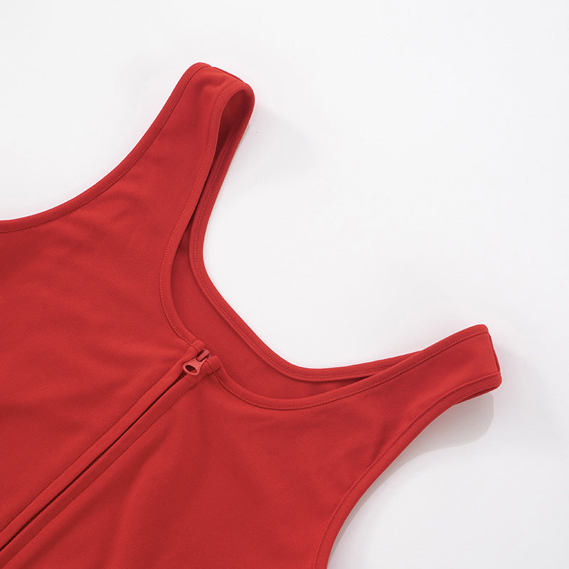 Women Summer Sexy Sport Sleeveless Zippered Tank Top with Shorts, Two-Piece Set 13