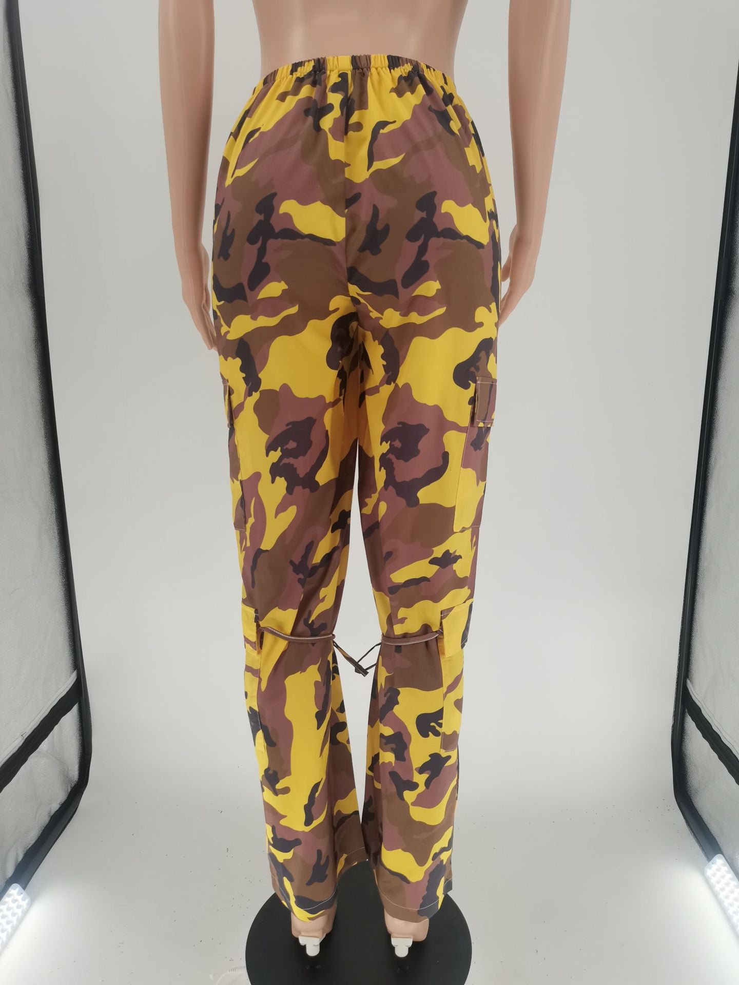 Camouflage pattern pleated strings pants 10
