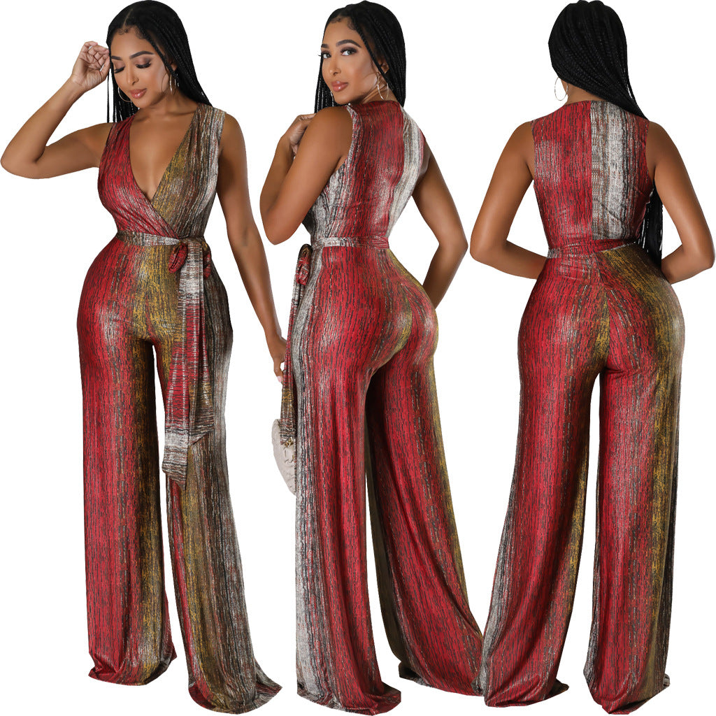 Sexy Fashion Printing Sleeveless V-Neck Jumpsuit 3