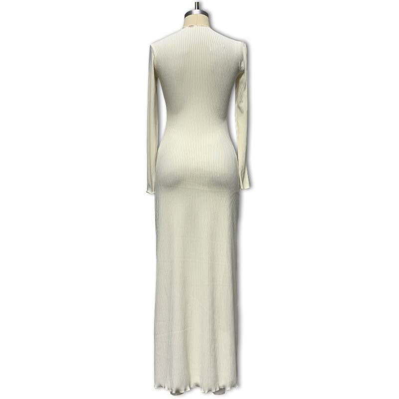 Autumn And Winter Slim Waist High Collar Slim Fit Knitting Long Dress For Women 17