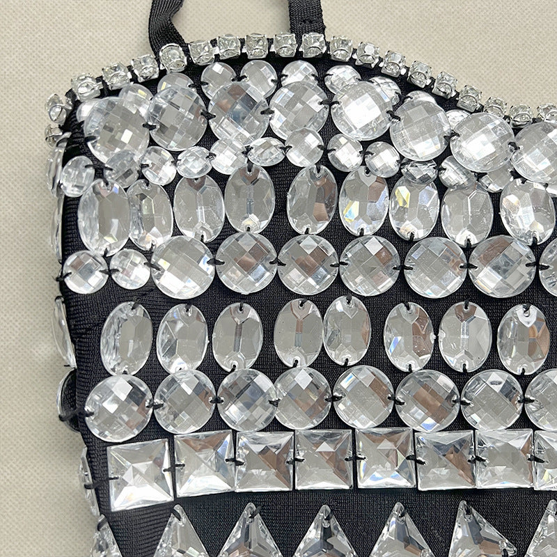 Women's Black Spiked Sleeves Straps Sleeveless Rhinestone Dress Women's Clothing 15