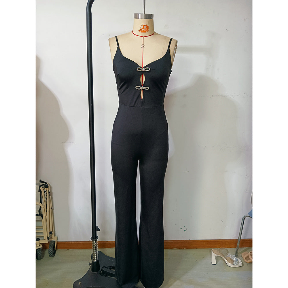 Women summer hollow diamond patchwork suspenders Jumpsuit 7