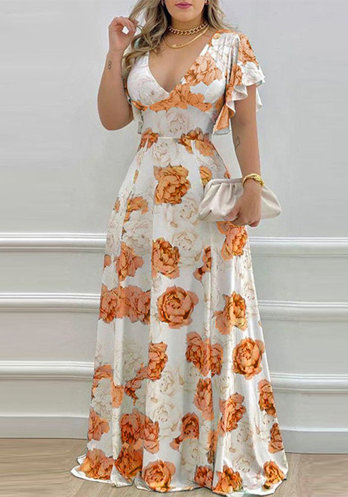 Women Spring Sexy V-neck Print Dress