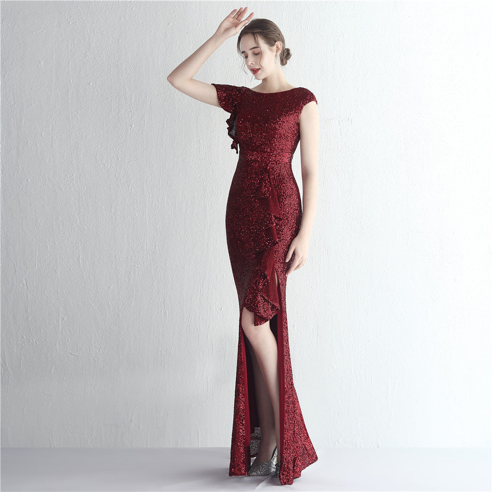 Women Sequin Sequin Formal Party Slit Sequin Long Evening Dress 7