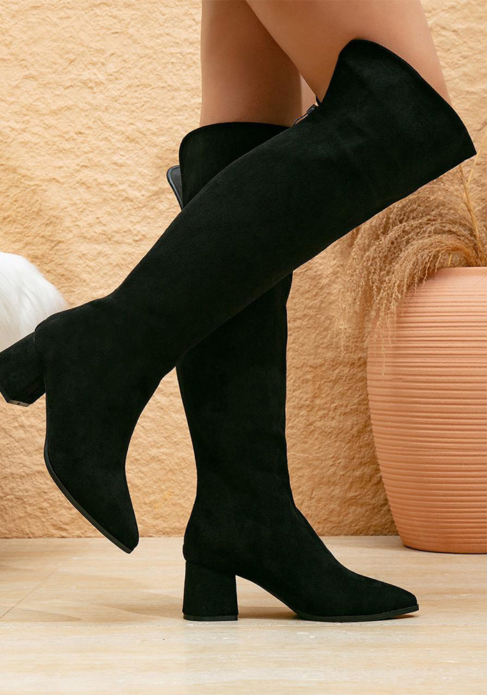 Plus-Size Women Suede Pointed-Toe High-Heeled Knee-High Boots