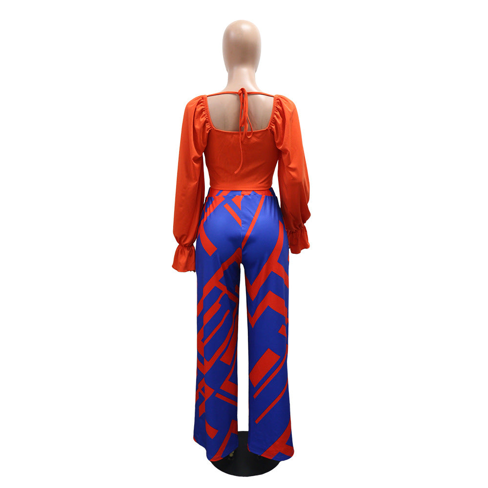 Long Sleeve Top with Loose Printed Wide-Leg Pants  Casual & Comfortable Two-Piece Set 6