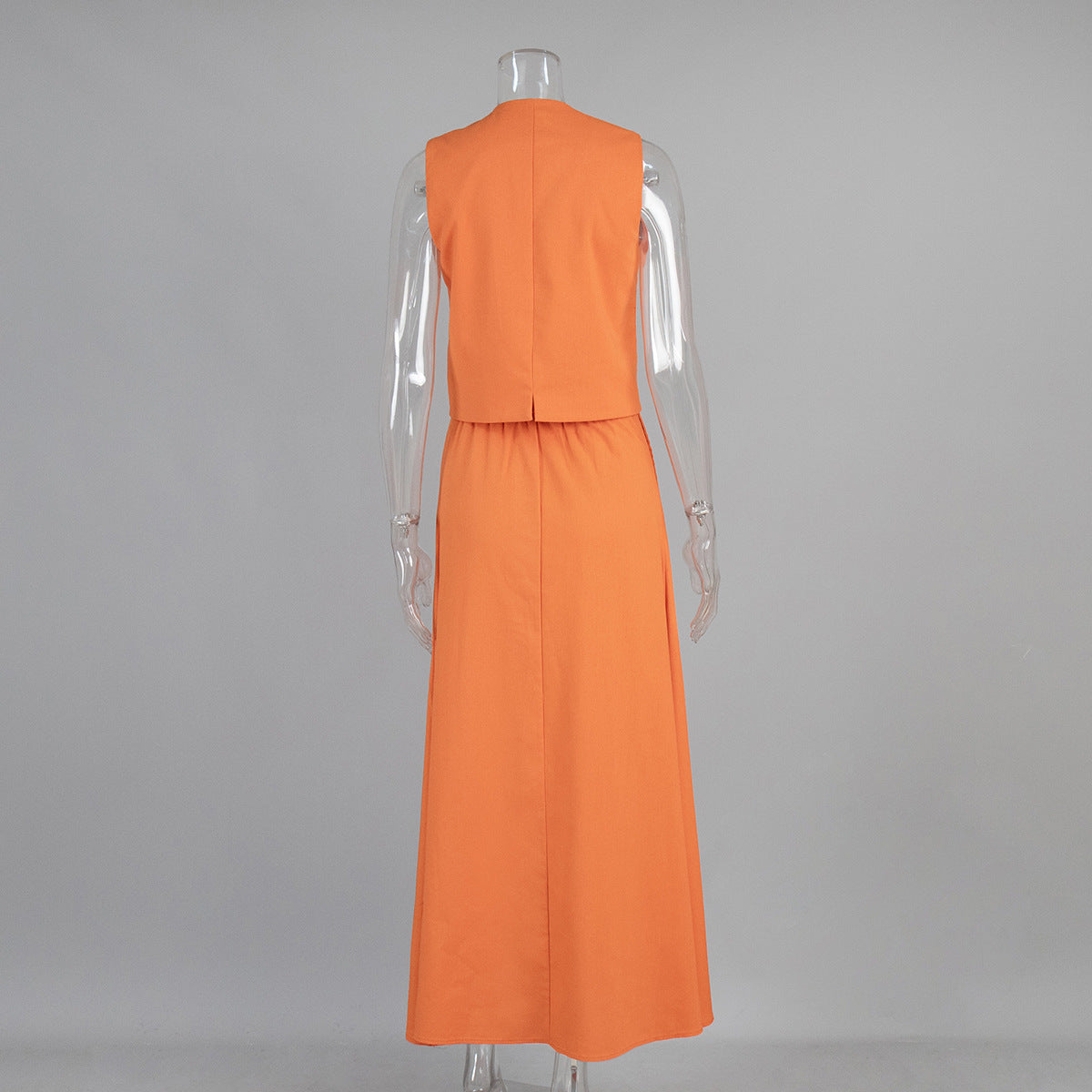 Women Orange Sleeveless Top and Skirt Casual Two Piece Set 9