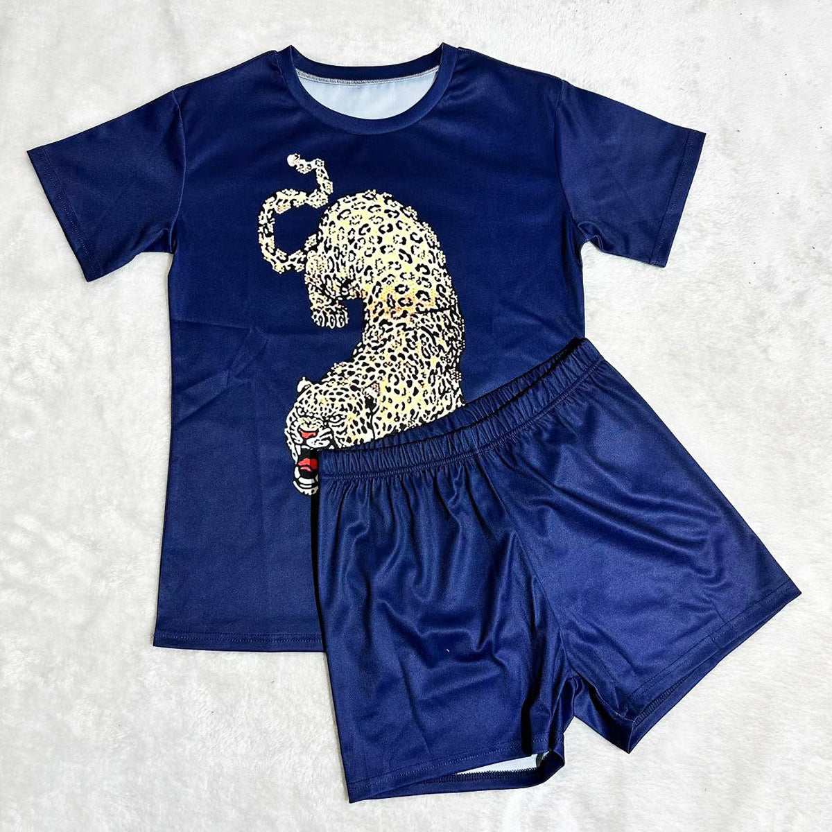 Women Casual Solid printed short-sleeved top and shorts two-piece set 18