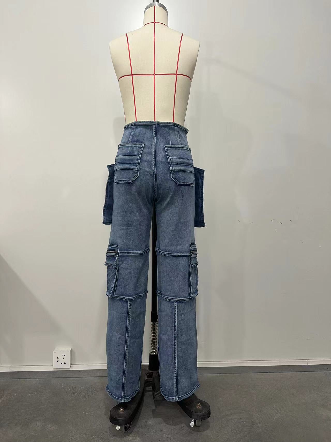 Stylish Casual Patchwork Multi-Pocket Denim Pants 19