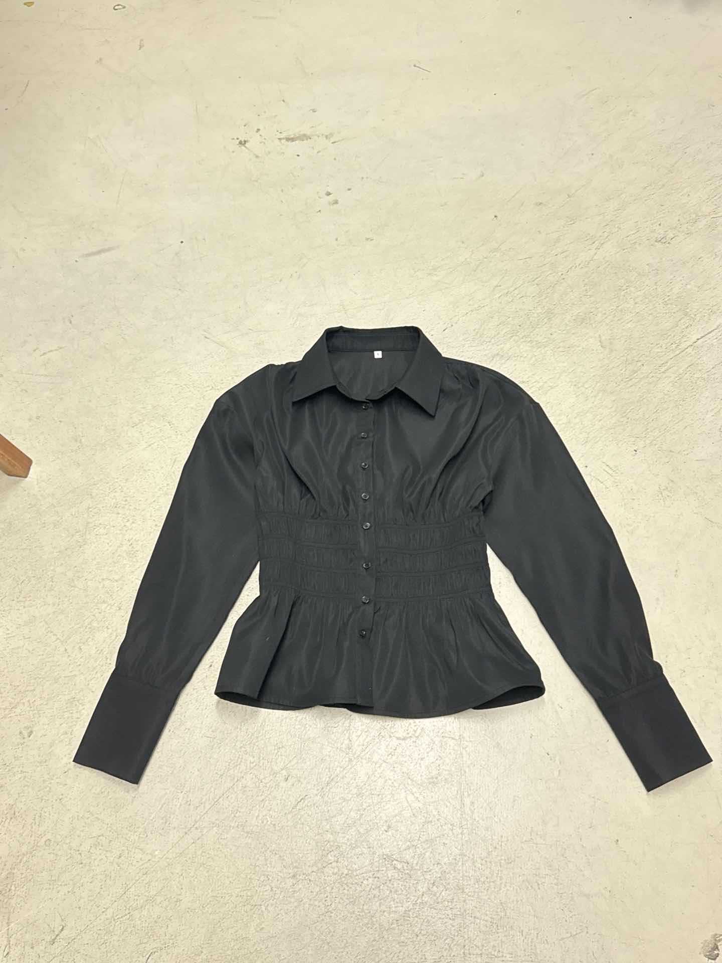 Women Pleated Casual Solid V-Neck Shirt 20