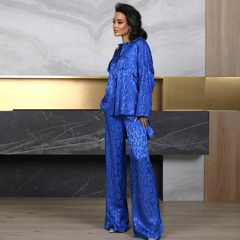 Women Long Sleeve Loose Leopard Print Top and Pant Two-Piece Set 5