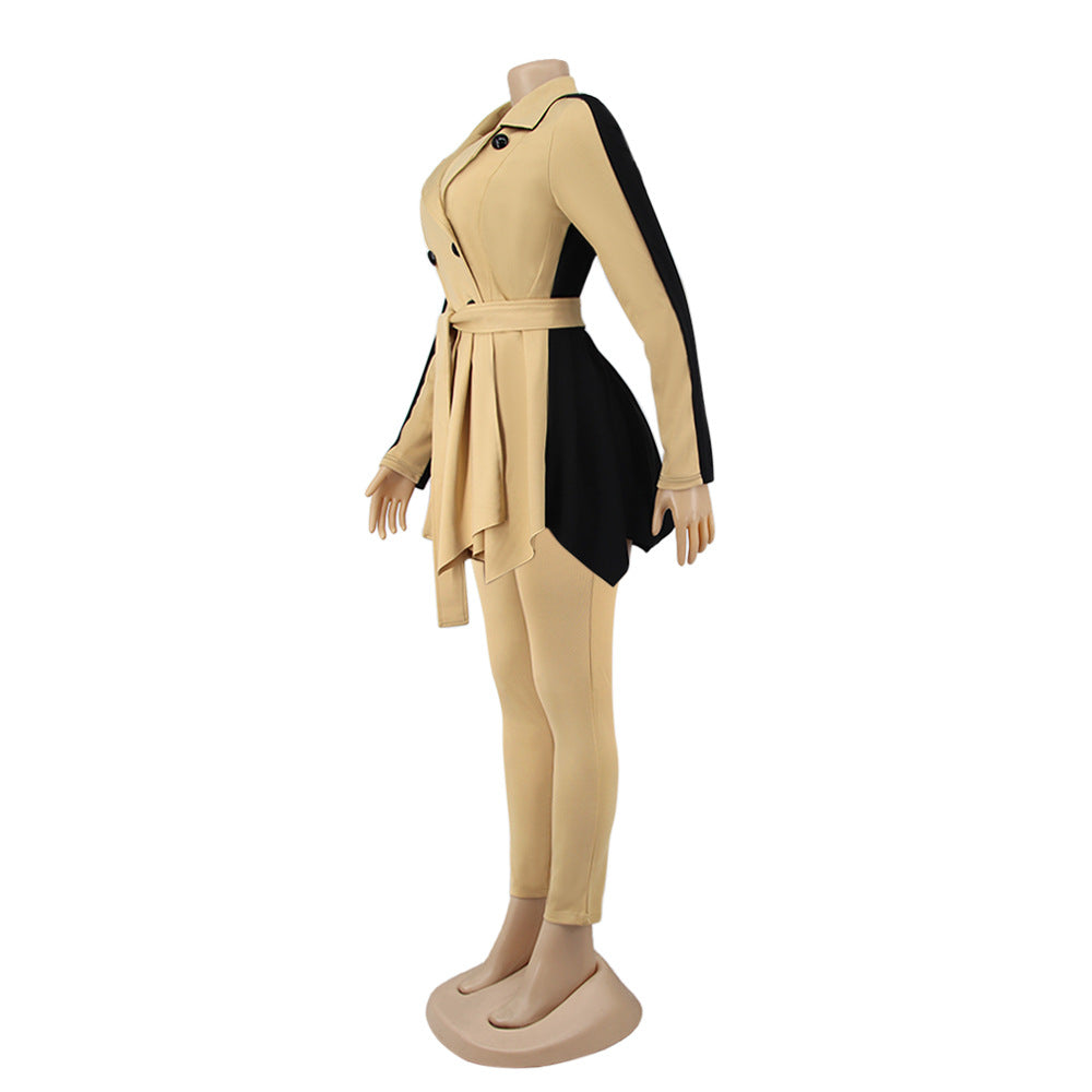 Women Color Block Long Sleeve Jacket and Pant Casual Two Piece Set 30