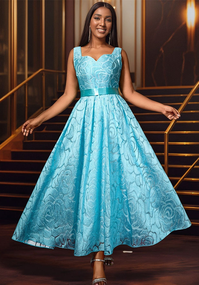 Women's Sexy V-Neck Strap Jacquard High-Waist Elegant Formal Party A-Line Dress