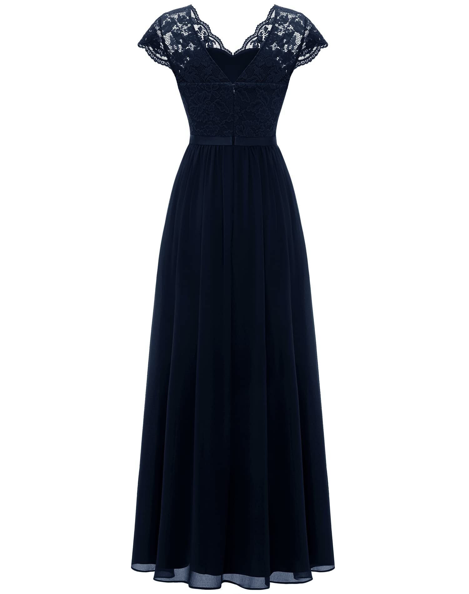 Lace Trim Patchwork Chiffon Slim Waist Maxi Dress 23