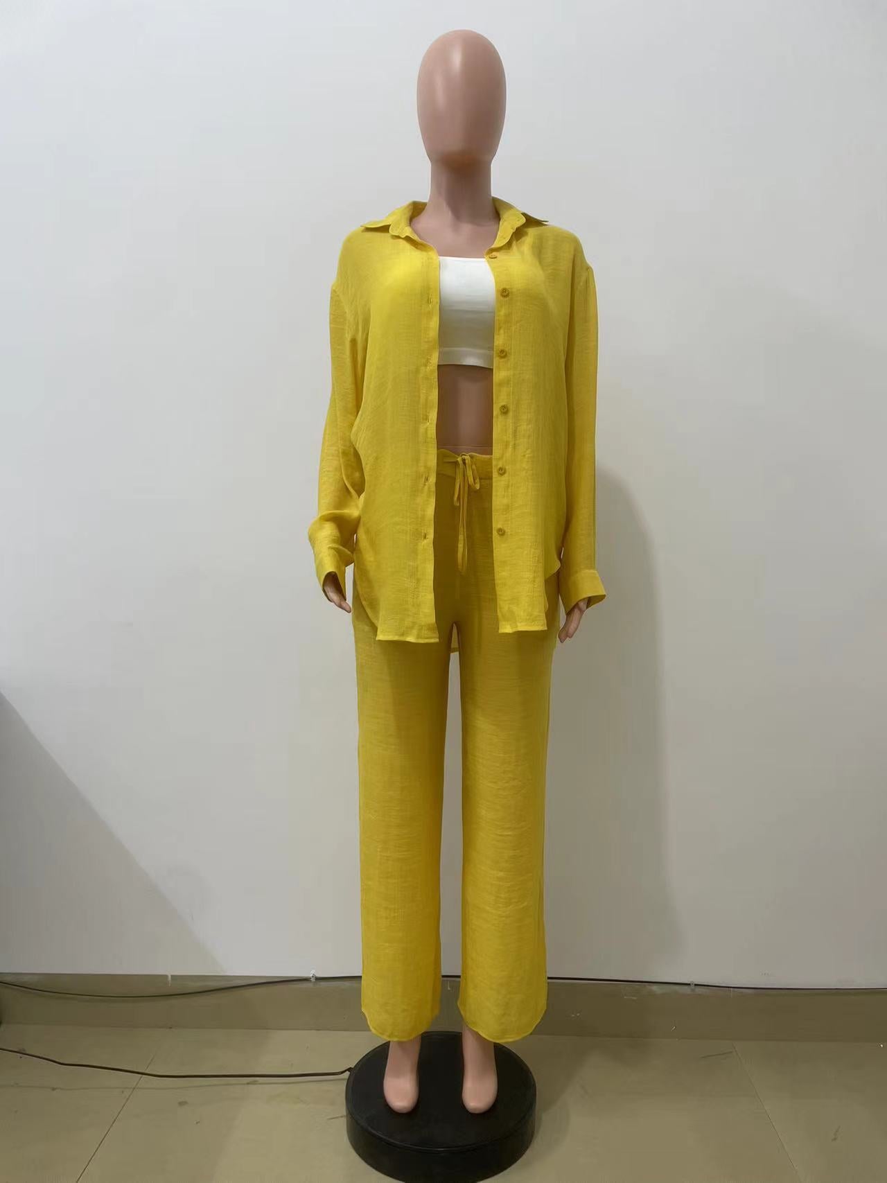 Women Casual long-sleeved shirt and straight pants two-piece set 9