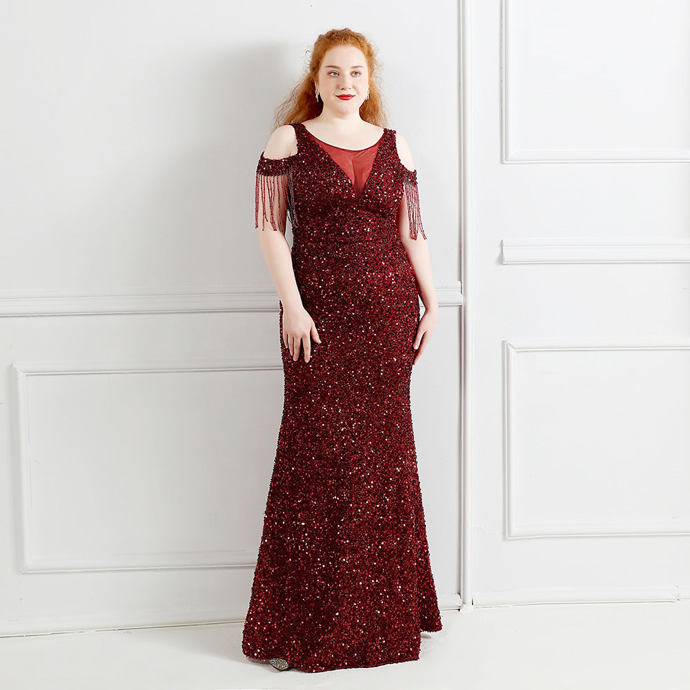 Spring and Summer Long Sequin Plus-Size Formal Party Evening Dress 4