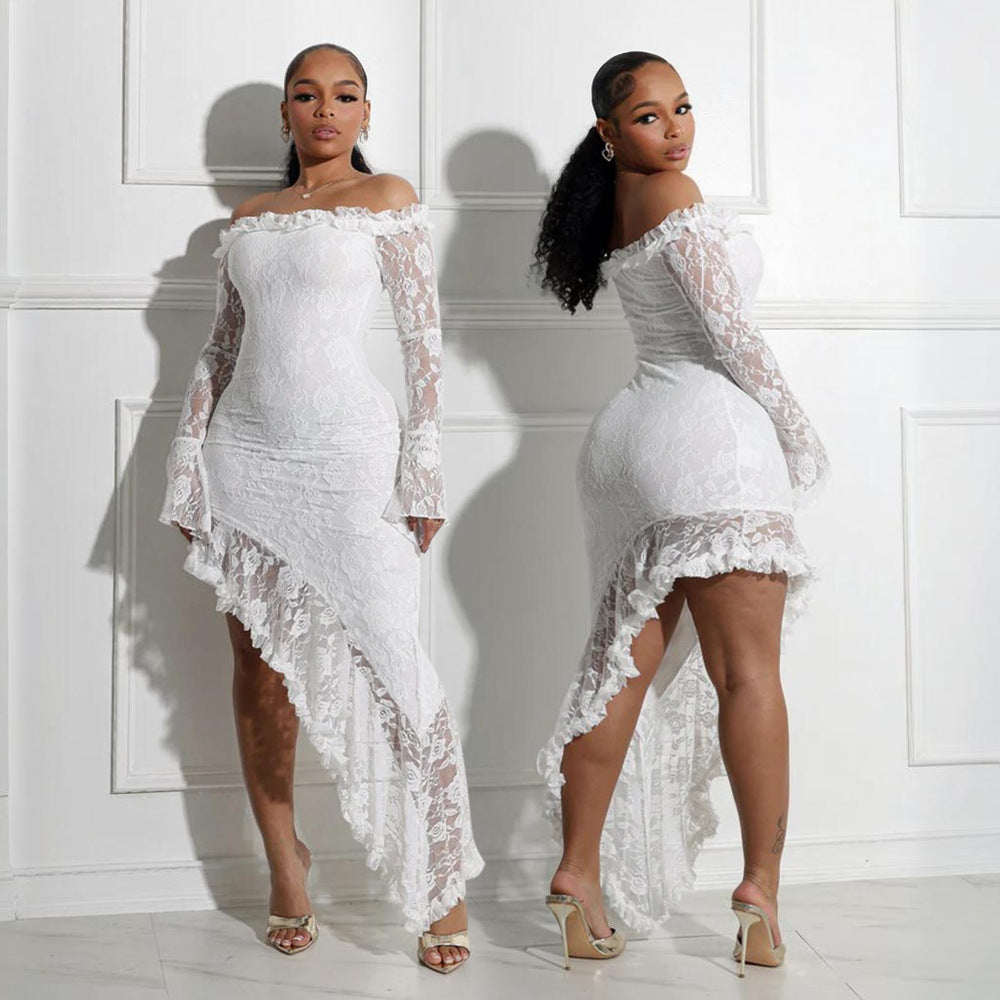 Strapless irregular solid color long dress for women 4