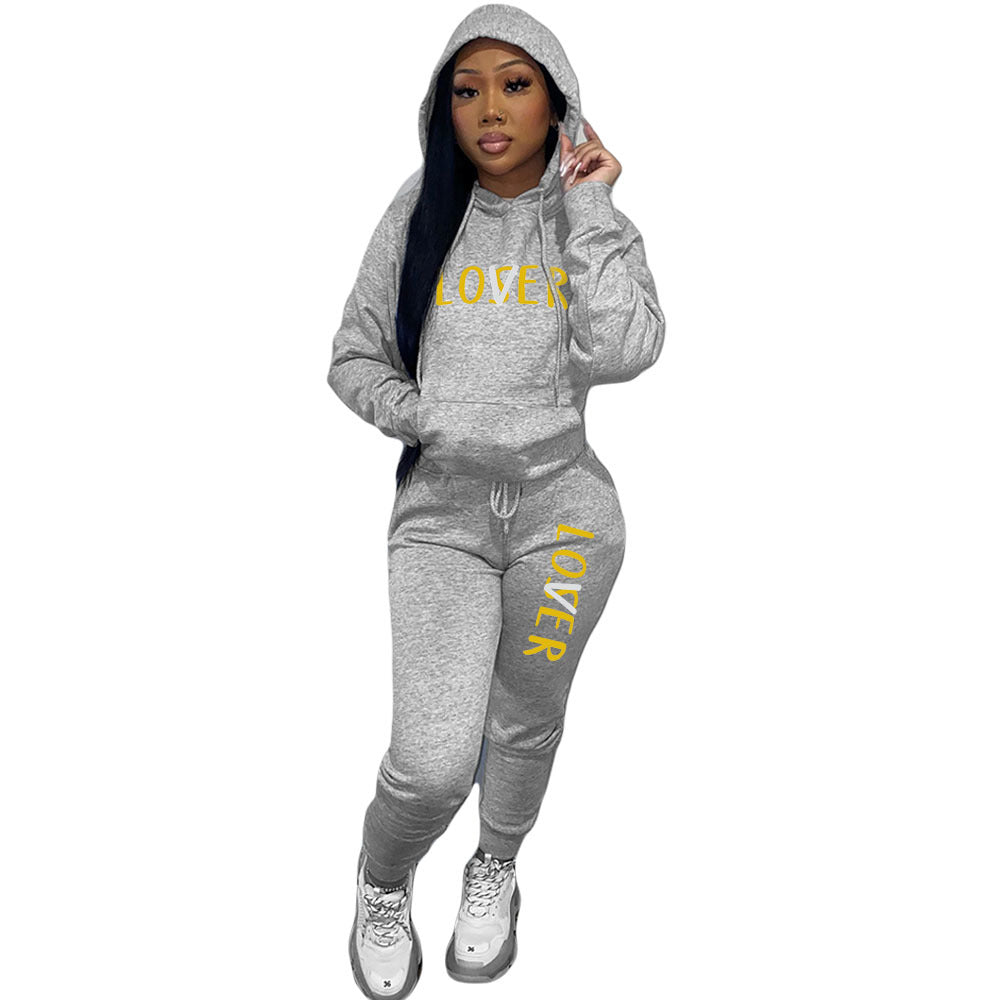 Women'S Sexy Fall Print Round Neck Loose Hoodies Two Piece Pants Set Tracksuit 4
