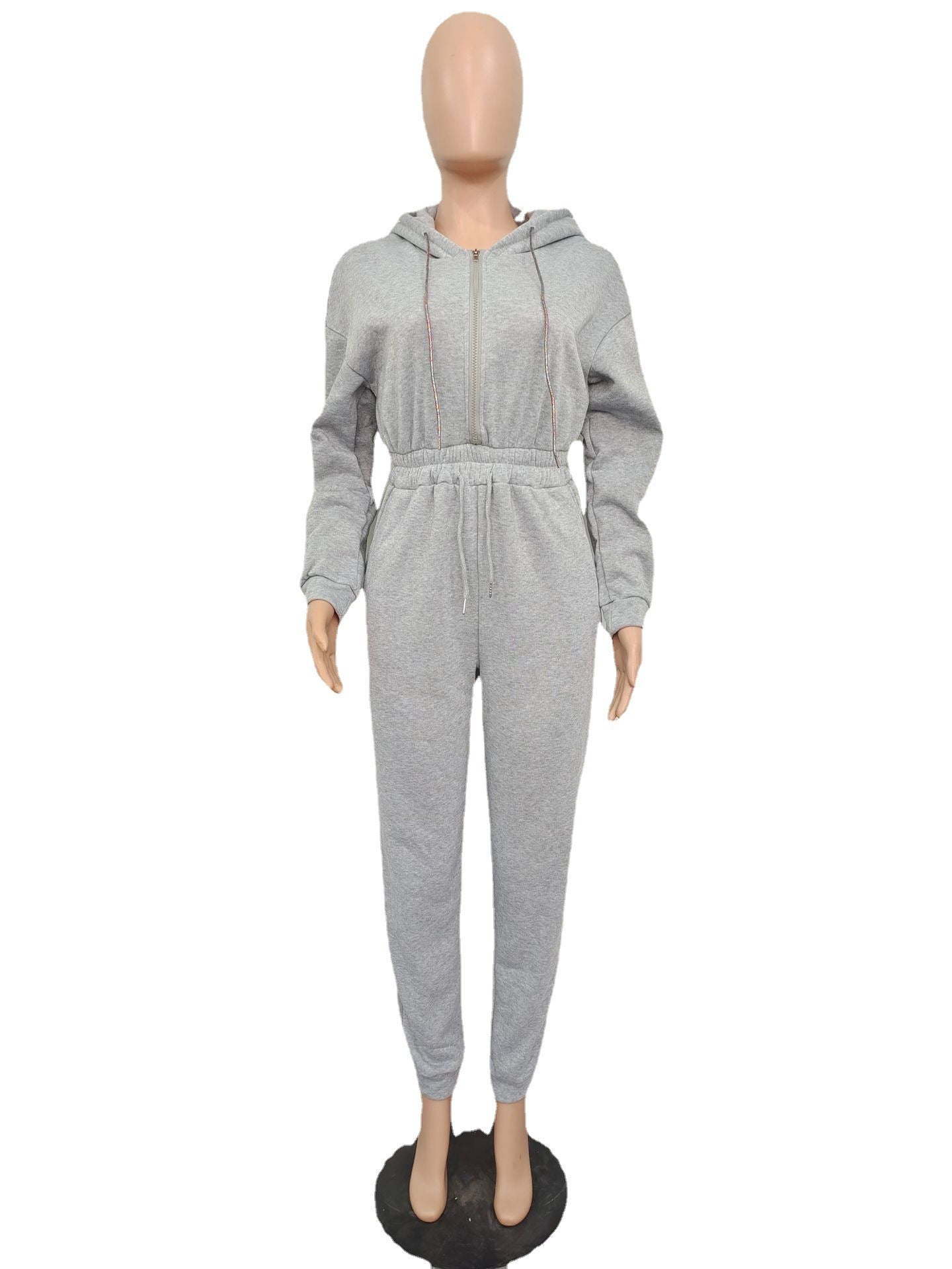 Sexy Women'S Hooded Solid Color Long Sleeve Casual Jumpsuit 17