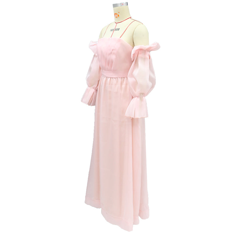 Plus Size Women's Off Shoulder Long Sleeve Solid Color A-Line Party Dress 8