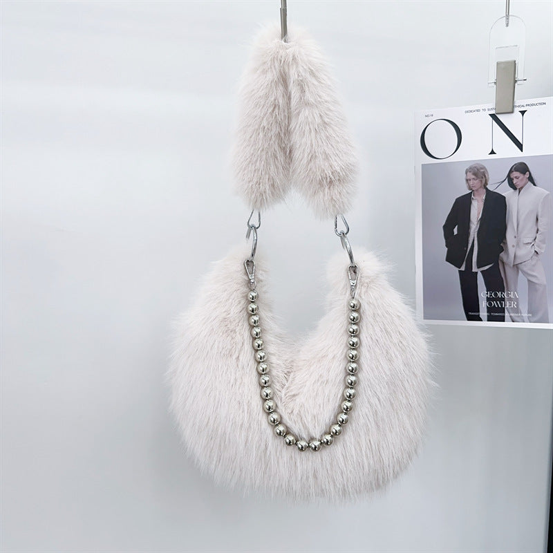 Autumn And Winter Furry Bag Imitation Fox Fur Armpit Bag Pearl Chain Shoulder Bag 18