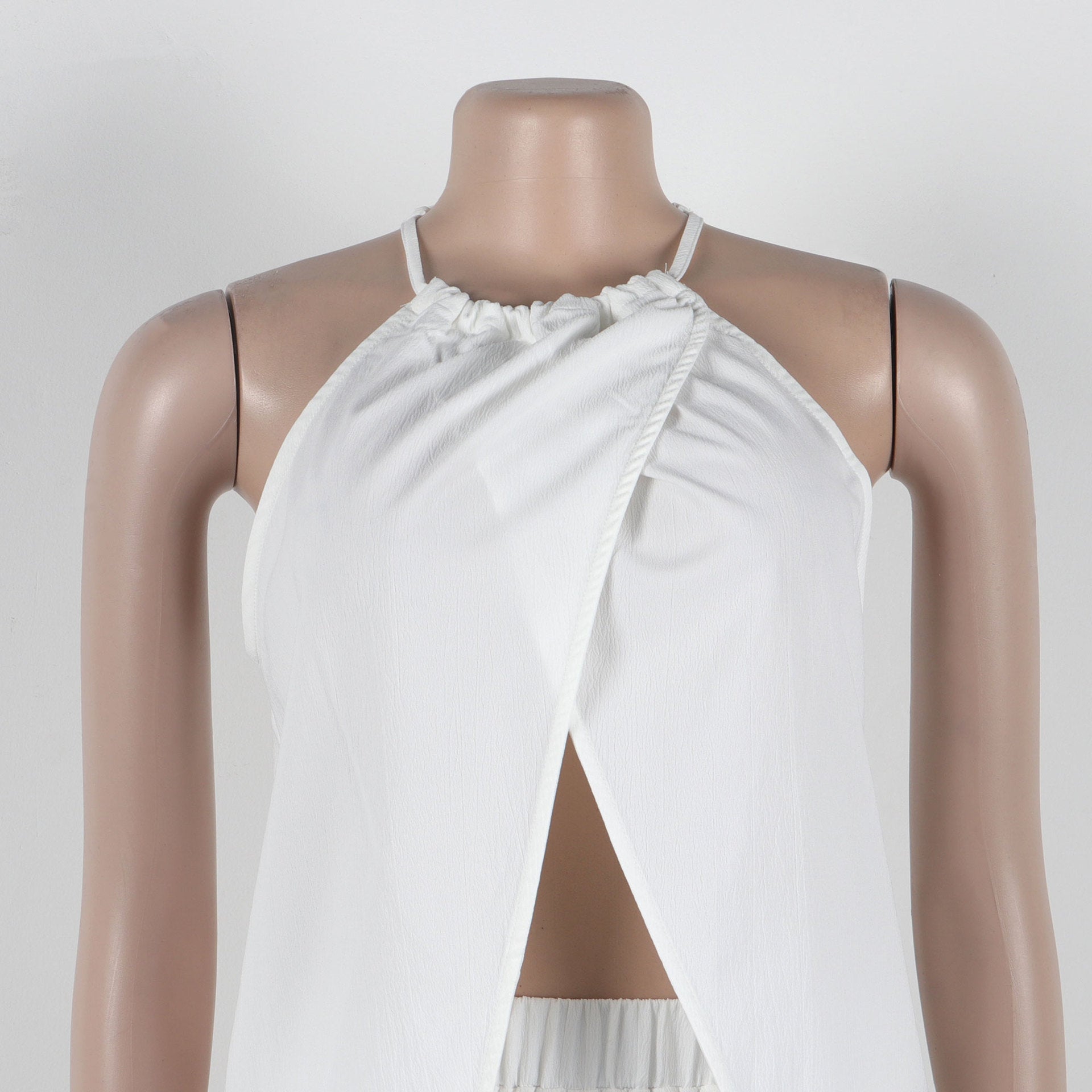 Women sexy solid slit halter neck lace-up sleeveless top and shorts two-piece set 32