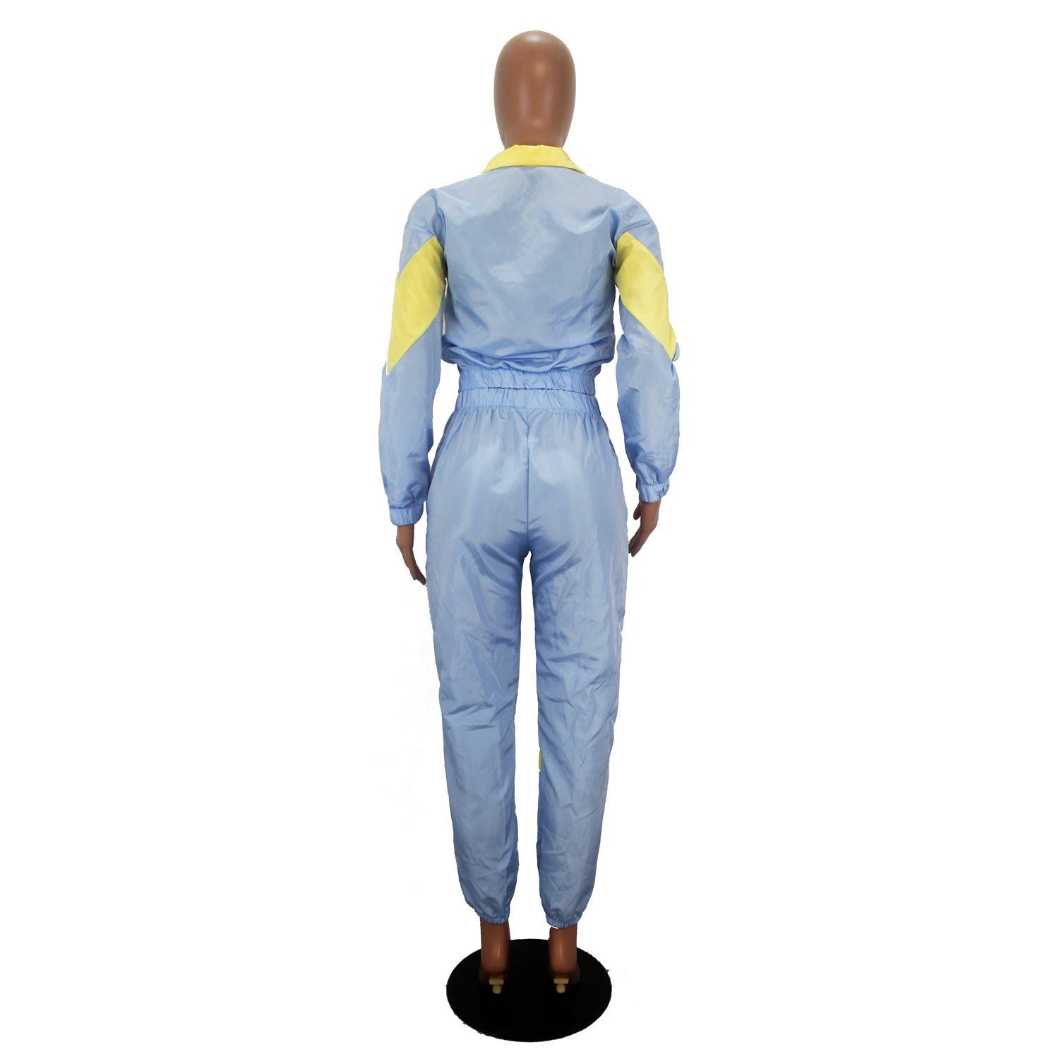 Women's Color Block Long Sleeve Trench Coat Pants without Pocket Set 12