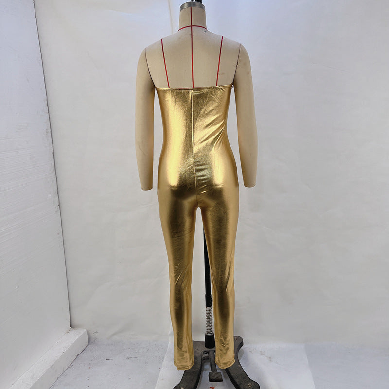 Women's Autumn And Winter Metallic Sexy Straps Tight Fitted Jumpsuit 13
