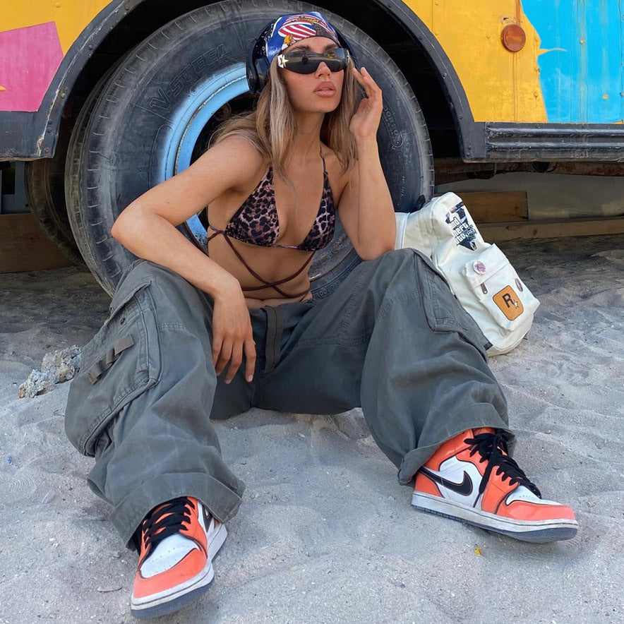 Autumn And Winter Women's Low Waist Loose Wide Leg Cargo Pants