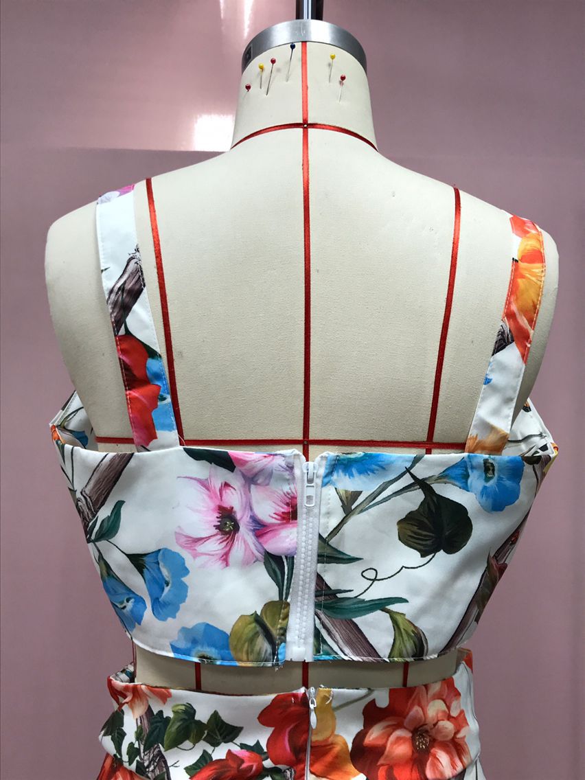 Women Sexy Chic Suspender Printed Top And Beach Skirt Two-Piece 15