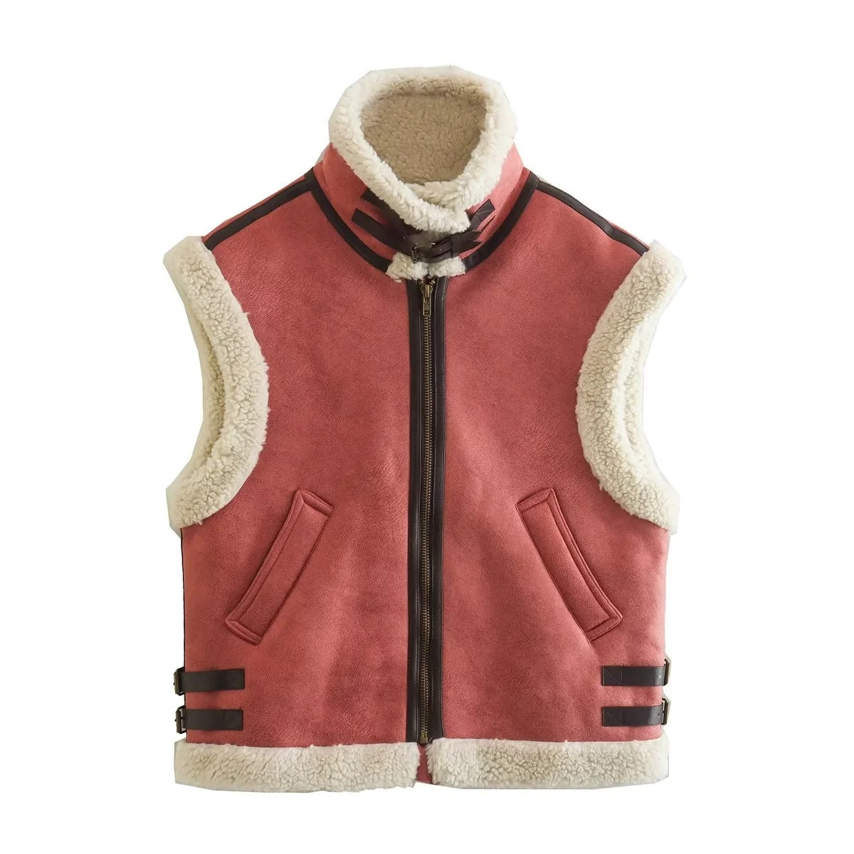 Women's Fur And Leather Patchwork Sleeveless Vest Jacket Women's Top 10